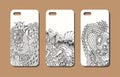 A set of three mobile phone cases. Vector background in zentangle style. Handdrawn elements. Royalty Free Stock Photo