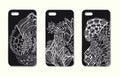 A set of three mobile phone cases. Vector background in zentangle style. Handdrawn elements. Royalty Free Stock Photo