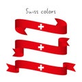 Set of three modern colored vector ribbon with the Swiss colors