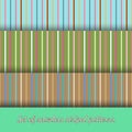 Set of three multicolored seamless stripes patterns. Primary colors are pink, blue, olive and brown