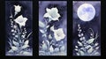 Set of Three Mystical Watercolor Moonflower Blossoms AI Generated