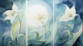 Set of Three Mystical Watercolor Moonflower Blossoms AI Generated