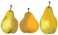 Set of three natural green, orange, yellow pears isolated on white Royalty Free Stock Photo