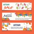 Set of three nature banners with colorful autumn leaves. vector Royalty Free Stock Photo