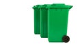 Set of three new unbox green large bins isolated on white background Royalty Free Stock Photo