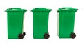 Set of three new unbox green large bins isolated on white background Royalty Free Stock Photo