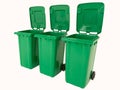 Set of three new unbox green large bins isolated on white background Royalty Free Stock Photo