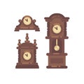 Set of old vintage clock flat illustration Royalty Free Stock Photo