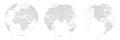 A set of three options for different locations of the globe, built from points. Isolated. Royalty Free Stock Photo