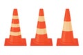 A set of three orange traffic cones. Traffic cones for road marking and to ensure the safety of workers. Vector Royalty Free Stock Photo