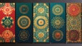 Set of three ornate mandala designs of beautiful Ramadan Kareem greeting card design with mandala