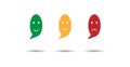 Set of three oval colored emoticons with different emotional reaction