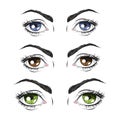 Set of three pairs of eyes, green, blue and Brown Royalty Free Stock Photo