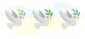 Set of three peace doves with decorative branches. A flying dove, a proud bird with an olive branch. The symbol of peace Royalty Free Stock Photo