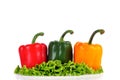 Set of three peppers on white background. Yellow, red and green Royalty Free Stock Photo