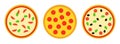 Set of three pizzas. Vector illustration in flat style.