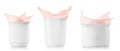 set of three plastic cups with splashing yogurt