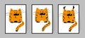 A set of three posters with wild animals a tiger, a leopard, a trot. Ginger cats are drawn in cartoon style with different stripes Royalty Free Stock Photo