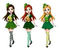 Set of three pretty girls wearing St. Patrick s day costume