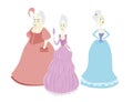 Set of three proud vector cartoon princesses on white background