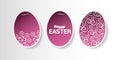 Set of Three Purple Lit Stapled Painted,Patterned Paper Easter Eggs