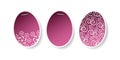 Set of Three Purple Lit Stapled Painted, Patterned Paper Easter Eggs - Wide Scale Easter Card Template for Web,Clip-Art