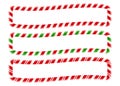 Set of three rectangular Christmas candy cane frames with red, green, and white stripes. Festive holiday borders perfect for Royalty Free Stock Photo