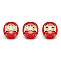 Set of three red daruma dolls realistic 3d vector illustration isolated on white background front view, showing goal setting Royalty Free Stock Photo