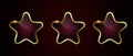 Set of three red luxury vector star buttons design on dark gradient background, three enclosed by a shiny gold metallics border.