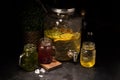 Set of three refreshing summer lemonades with blackberry, kiwi and citrus syrups