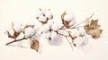 Set of Three Rustic Watercolor Cotton Plant Bolls AI Generated