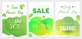 Set of three Saint Patricks Day sale banners, bright gradient templates for business