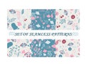 Set of three seamless patterns, in doodle style Royalty Free Stock Photo