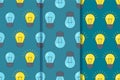 Set of three seamless patterns with with light bulbs in one style. Vector EPS10