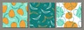 Set of three seamless patterns, with mango and leaves.