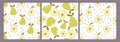 Set of three seamless patterns with pears in a flat design. Cute modern patterns with pear for wrapping paper, price tags, healthy Royalty Free Stock Photo
