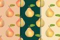 Set of three seamless patterns with pears in realistic style. Colorful illustration, eps10