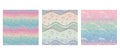 Set of three seamless vector patterns with hand drawn ocean waves and bubbles on pastel gradient background Royalty Free Stock Photo