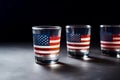 Set of three short drink glasses. The 4th of July, Independence Day of USA