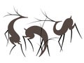 Set of three simple deer shapes in flat style. Vector illustration.