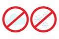 A set of three snowflakes and cloud in the 3D style under the sign of a ban. Sticker. Icon. Isolate.