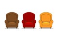 Set of three stylish armchairs in three colors