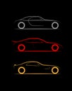 Set of three stylized silhouette sports and business car coupe