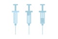 Set of three syringes on a white background