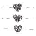 Set of three tangled grungy heart scribbles