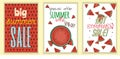 A set of three templates with the inscription summer sale on watermelon pieces and watermelon pattern. Design of advertising Royalty Free Stock Photo