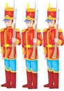 Set of three toy soldiers on guard, tin soldier, isolated object on a white background, vector illustration Royalty Free Stock Photo