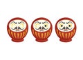 Flat vector set of three traditional japanese Daruma dolls one