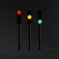 Set of three traffic lights with different color signals isolated on black background Royalty Free Stock Photo