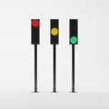 Set of three traffic lights with different color signals isolated on white background Royalty Free Stock Photo